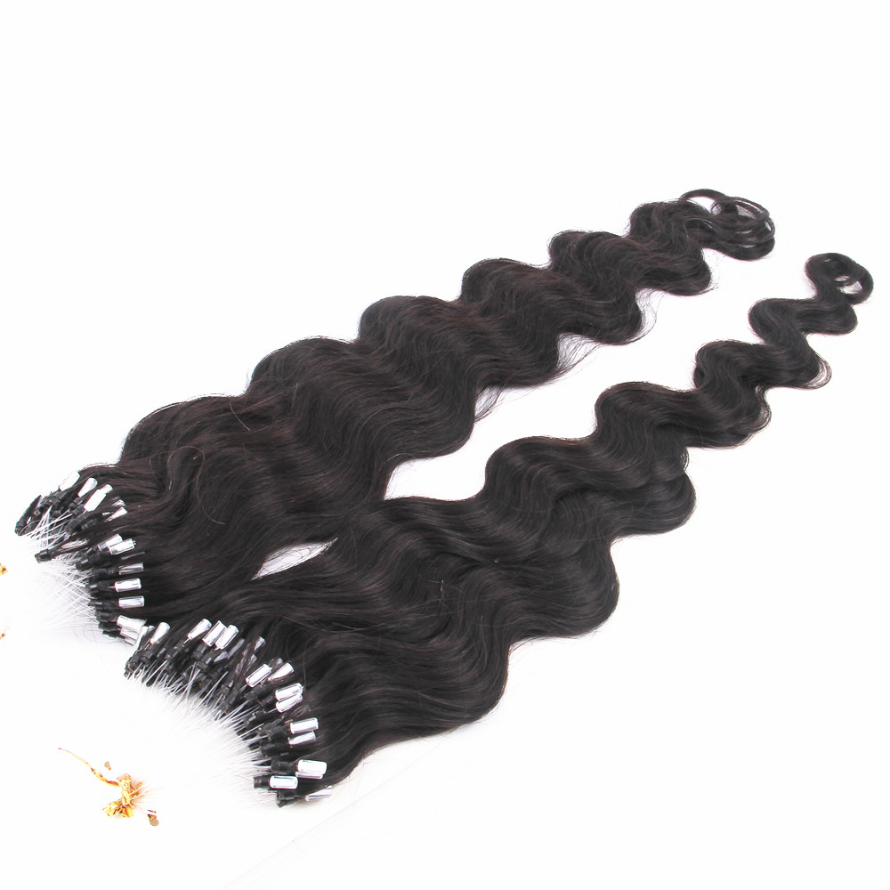 Factory Direct Natural Black Color Wave 16 Inch Wholesale Human hair Micro Loop Ring Hair Extension 