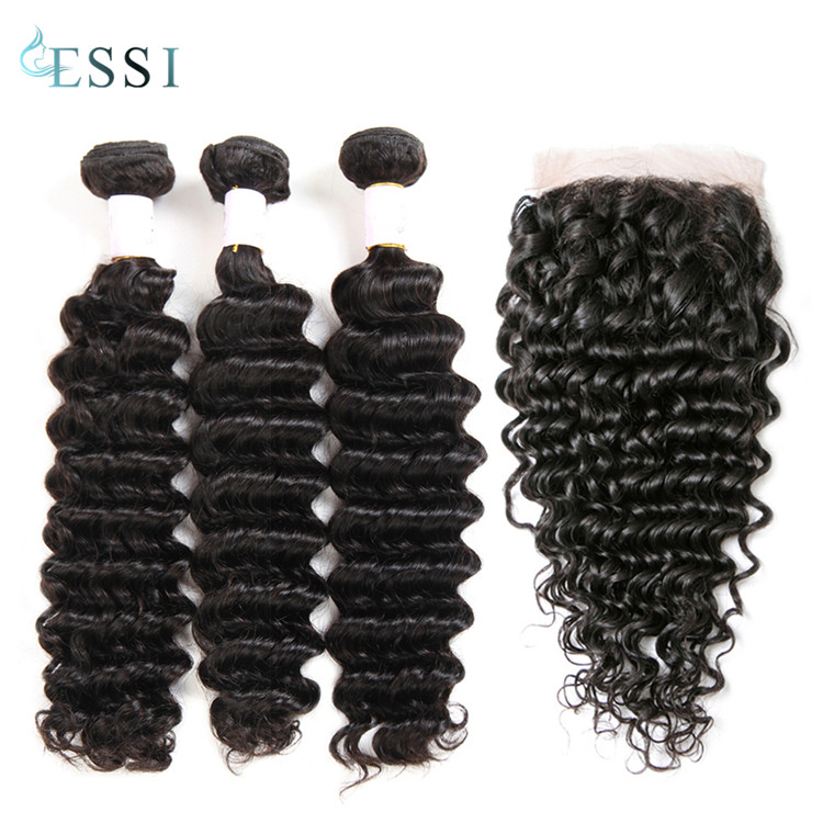 Wholesale raw unprocessed high quality Indian human hair bundles with closure
