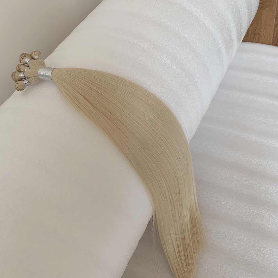 2020 100 Human Virgin Hair Extensions Thick End Blonde Hand Tied Weft Double Drawn