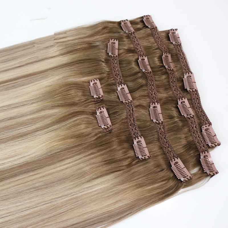 One Piece Ombre 180g Remy Chinese Human Hair Blonde Clip In Hair Extension 