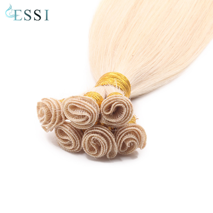 Light blonde color hightest quality virgin cuticle hand tied hair weft hair extension factory China